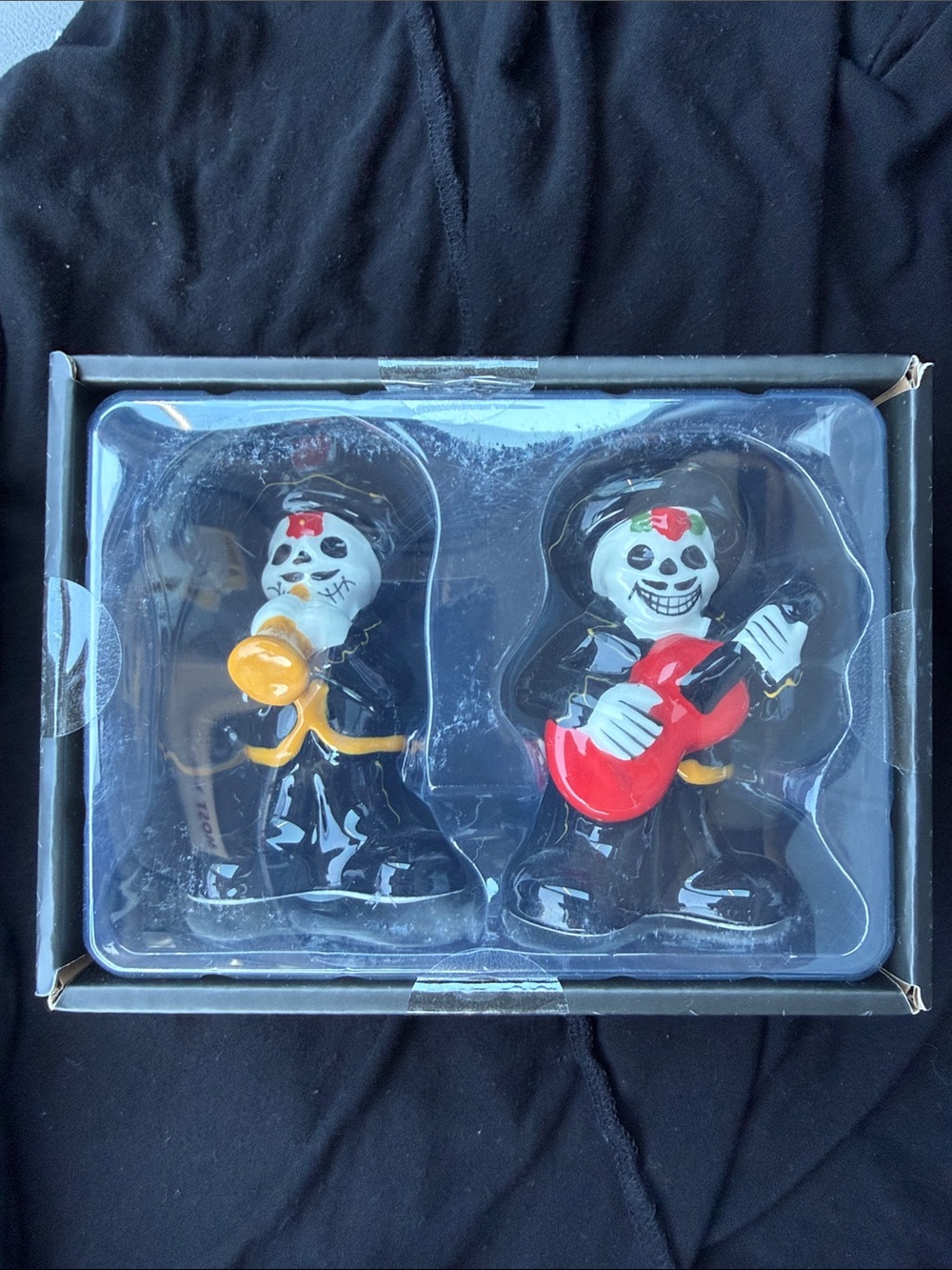 Day of the Dead Skeleton Musicians Salt and Pepper Shaker Set - Black and Red